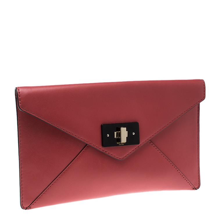 Pre Owned Kate Spade Red Leather Post Street Little Adair Clutch