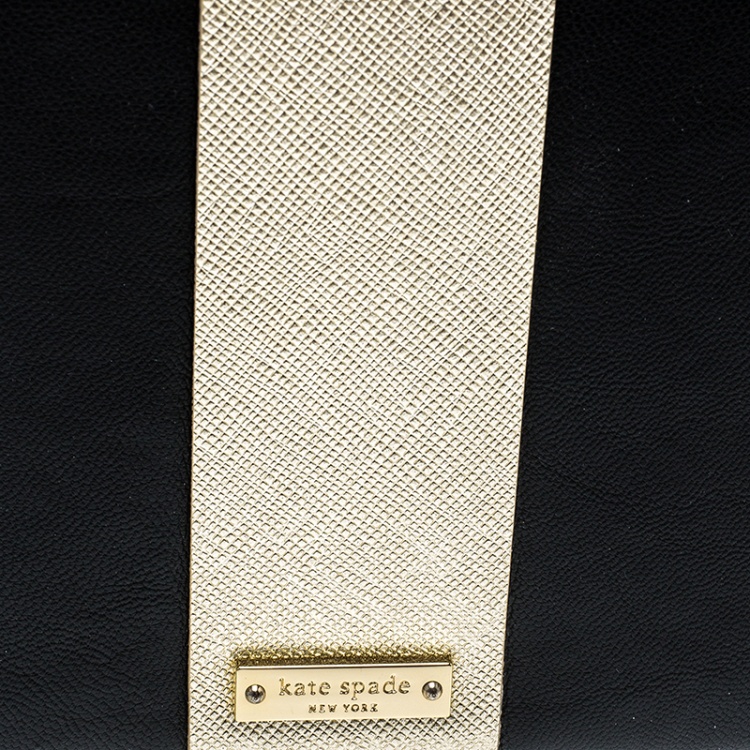 مملوكة مسبقًا Kate Spade Black/Gold Leather Steal The Spotlight Square Gift Box Clutch    