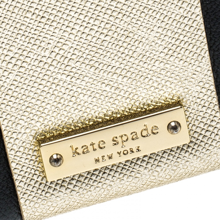 مملوكة مسبقًا Kate Spade Black/Gold Leather Steal The Spotlight Square Gift Box Clutch    