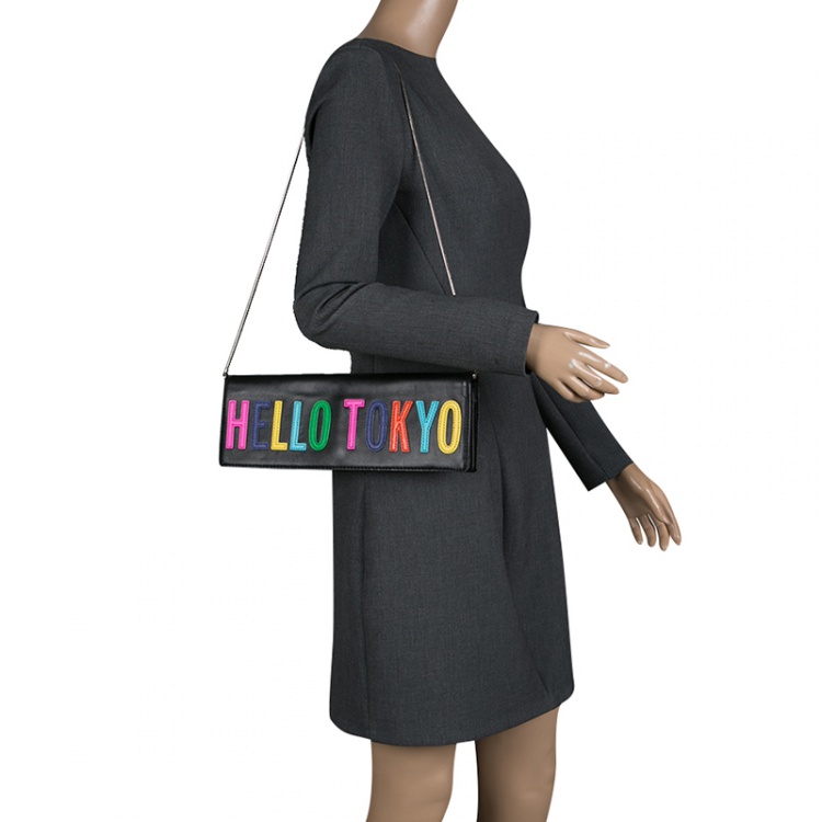 Pre Owned Kate Spade Black Leather Hello Tokyo Zena Clutch
