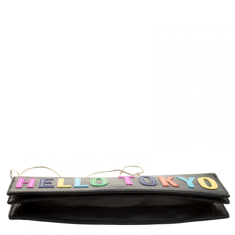 Pre Owned Kate Spade Black Leather Hello Tokyo Zena Clutch