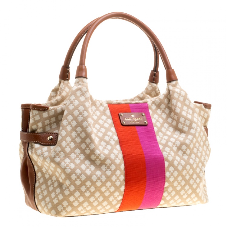 Pre Owned Kate Spade Beige/Brown Canvas and Leather Stevie Bag
