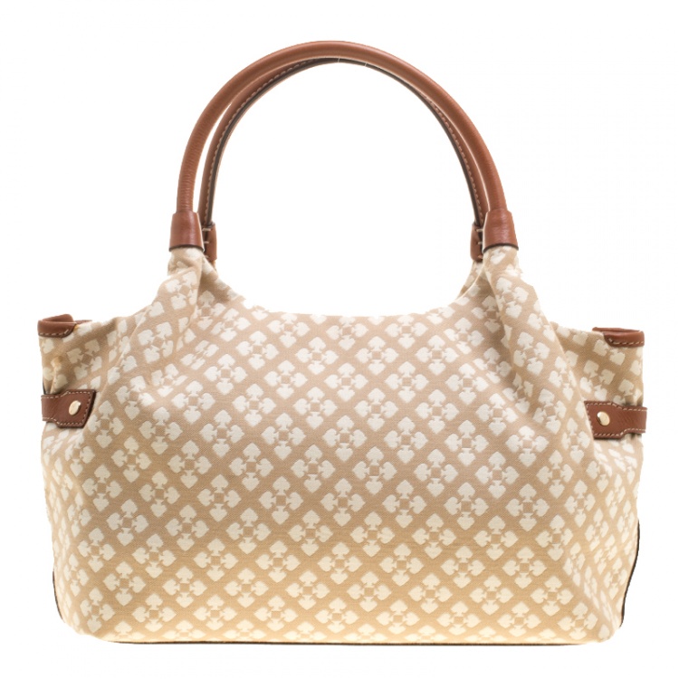 Pre Owned Kate Spade Beige/Brown Canvas and Leather Stevie Bag