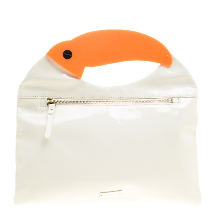 Pre Owned Kate Spade White Patent Leather Toucan Bird Clutch