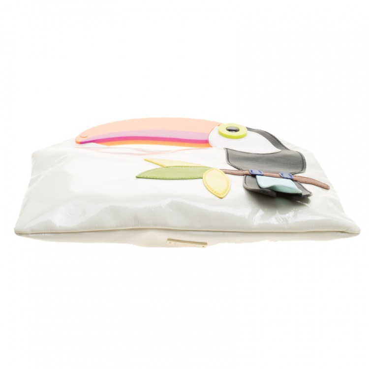 Pre Owned Kate Spade White Patent Leather Toucan Bird Clutch