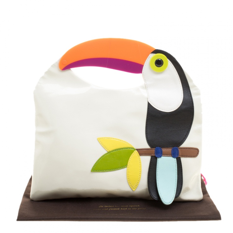Pre Owned Kate Spade White Patent Leather Toucan Bird Clutch