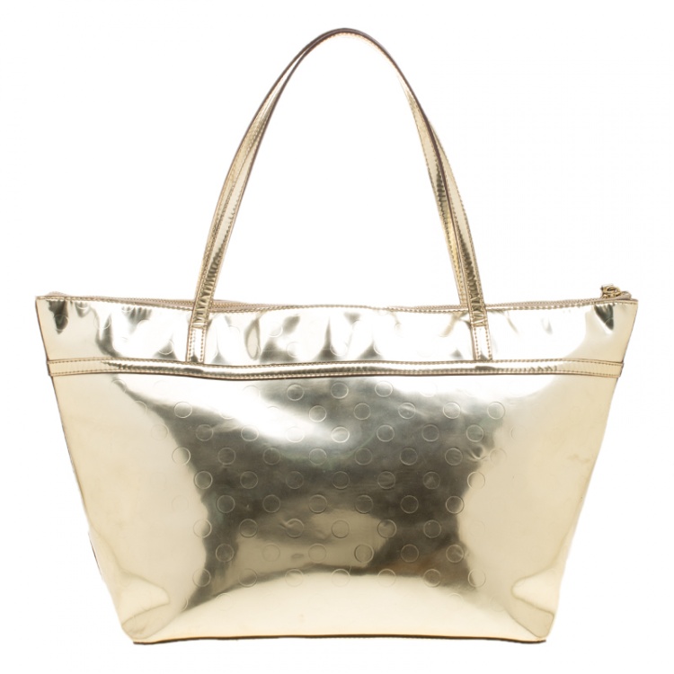 Pre Owned Kate Spade Gold Mirrored Embossed Thermoplastic Tote