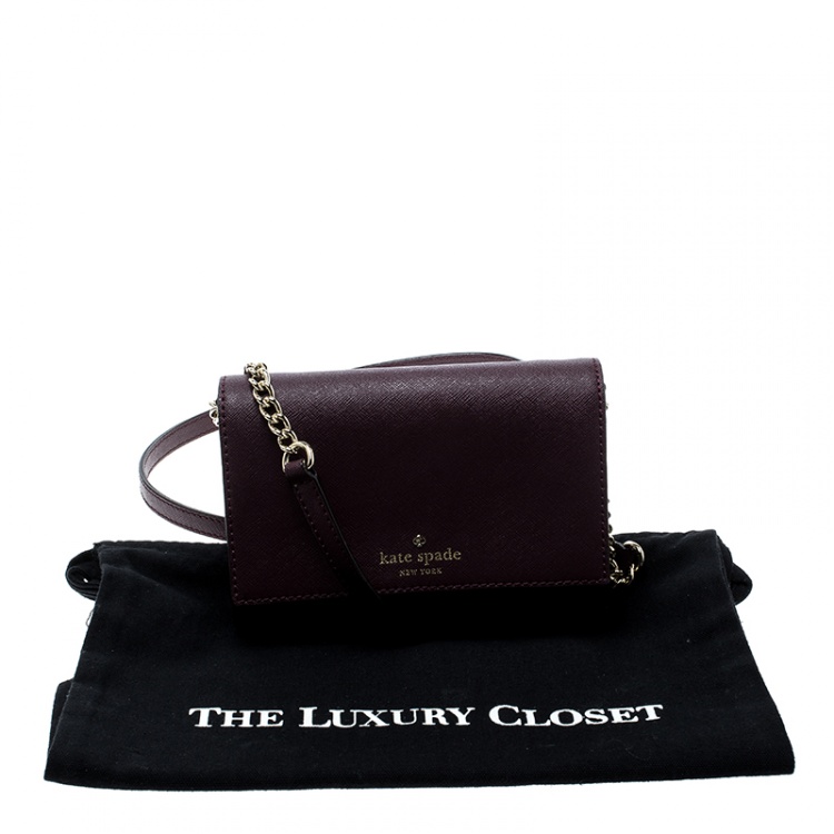 Pre Owned Kate Spade Burgundy Leather Cedar Street Cami Crossbody Bag