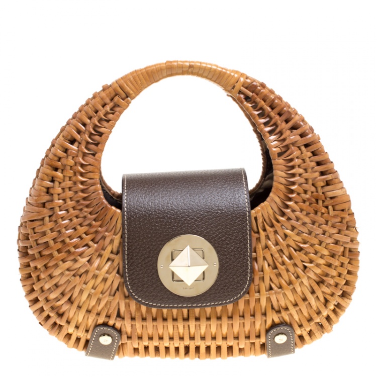 Pre Owned Kate Spade Beige Woven Rattan Hobo