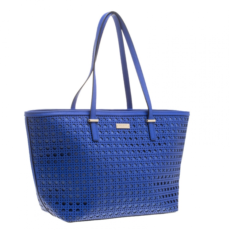 Pre Owned Kate Spade Blue Perforated Leather Cedar Street Harmony Tote