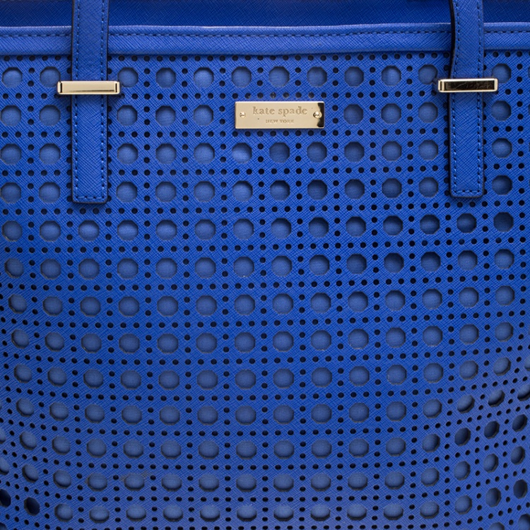 Pre Owned Kate Spade Blue Perforated Leather Cedar Street Harmony Tote