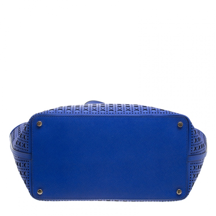 Pre Owned Kate Spade Blue Perforated Leather Cedar Street Harmony Tote