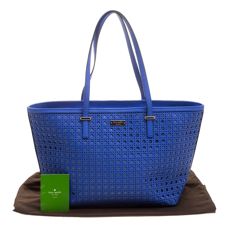 Pre Owned Kate Spade Blue Perforated Leather Cedar Street Harmony Tote