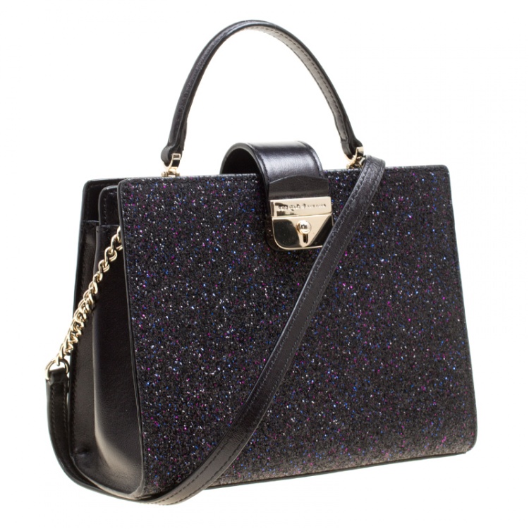 Pre Owned Kate Spade Black Glitter Sunset Lane Mini Kirin Top Handle Bag