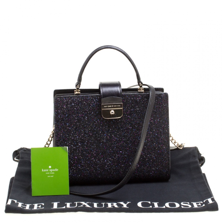 Pre Owned Kate Spade Black Glitter Sunset Lane Mini Kirin Top Handle Bag