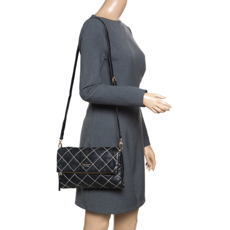 Kate Spade Black Leather W Contrast Stitch Shoulder Bag Kate Spade