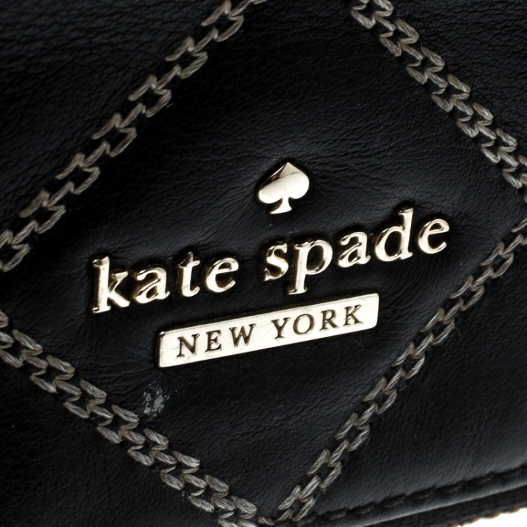Pre Owned Kate Spade Black Leather W Contrast Stitch Shoulder Bag