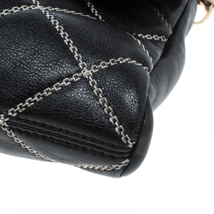 Pre Owned Kate Spade Black Leather W Contrast Stitch Shoulder Bag