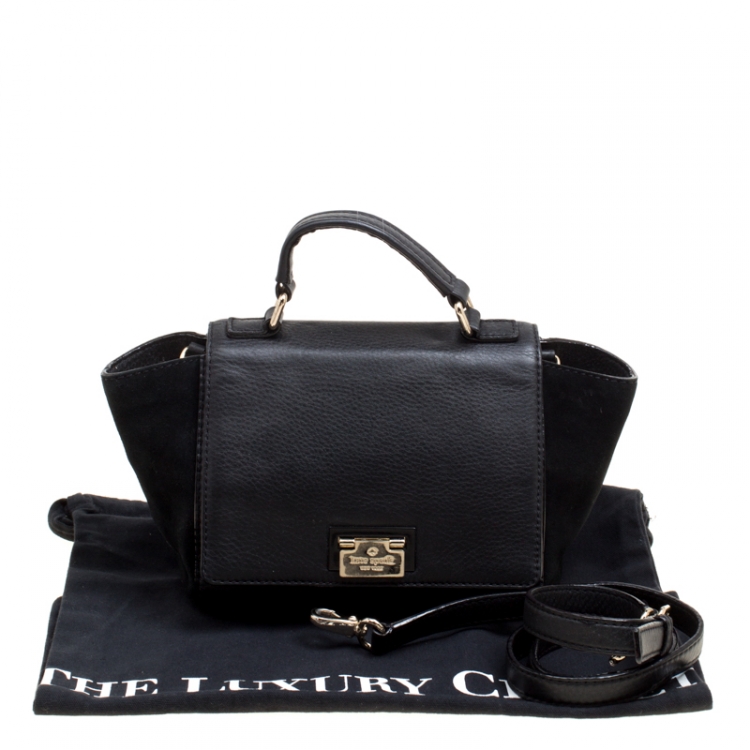 Pre Owned Kate Spade Black Leather and Suede Magnolia Park Top Handle Bag