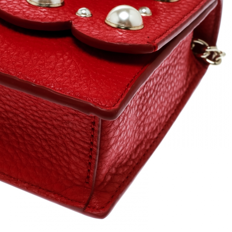 Pre Owned Kate Spade Red Leather Hayes Street Hayzel Pearl Shoulder Bag