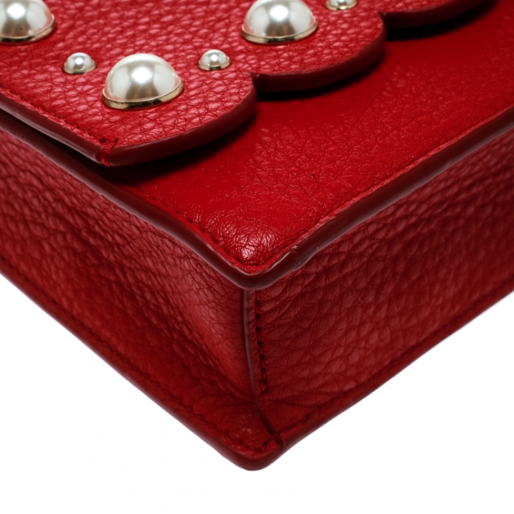 Pre Owned Kate Spade Red Leather Hayes Street Hayzel Pearl Shoulder Bag