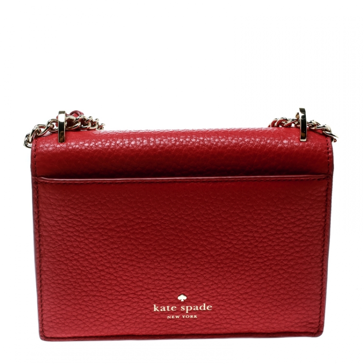 Pre Owned Kate Spade Red Leather Hayes Street Hayzel Pearl Shoulder Bag