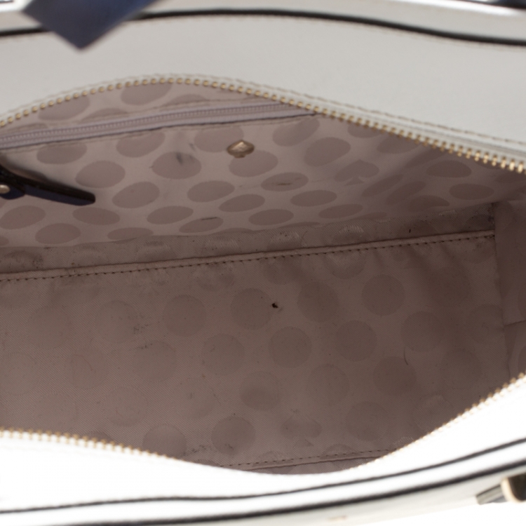 Pre Owned Kate Spade White/Blue Leather Small Cedar Street Hayden Top Handle Bag