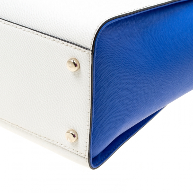 Pre Owned Kate Spade White/Blue Leather Small Cedar Street Hayden Top Handle Bag