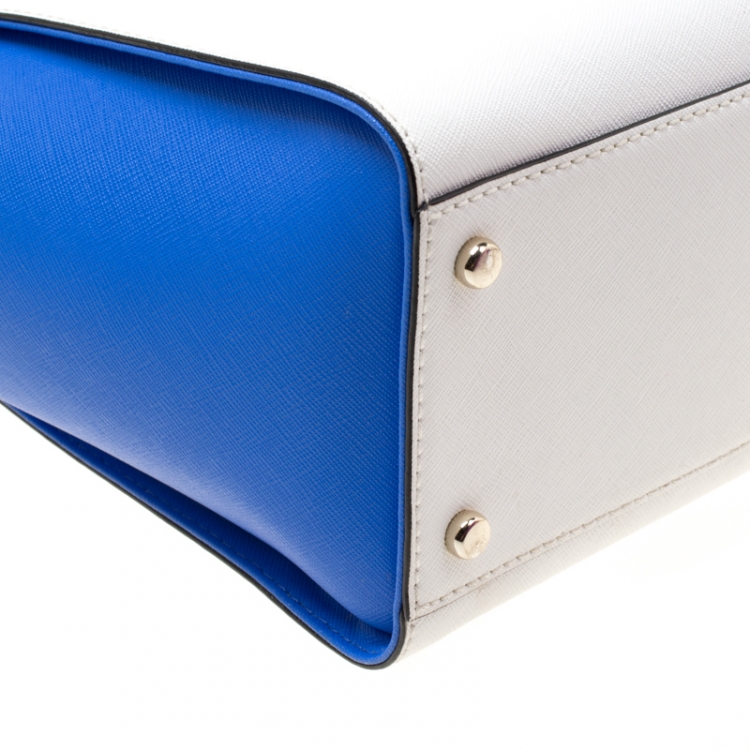 Pre Owned Kate Spade White/Blue Leather Small Cedar Street Hayden Top Handle Bag