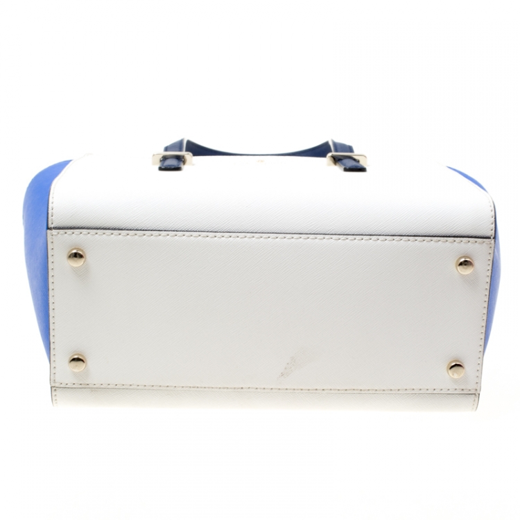 Pre Owned Kate Spade White/Blue Leather Small Cedar Street Hayden Top Handle Bag