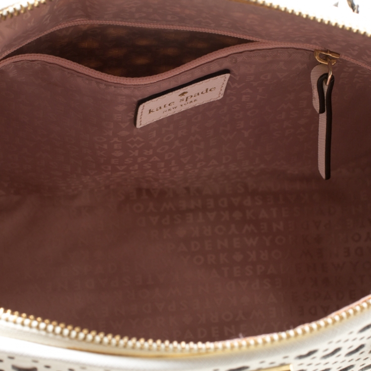 Pre Owned Kate Spade White Perforated Leather Newbury Lane Top Handle Bag