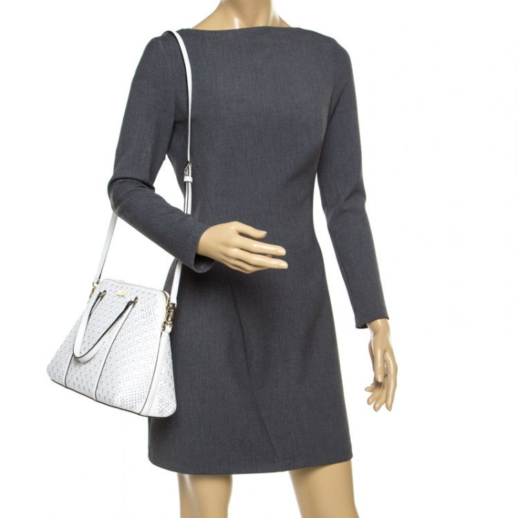 Pre Owned Kate Spade White Perforated Leather Newbury Lane Top Handle Bag