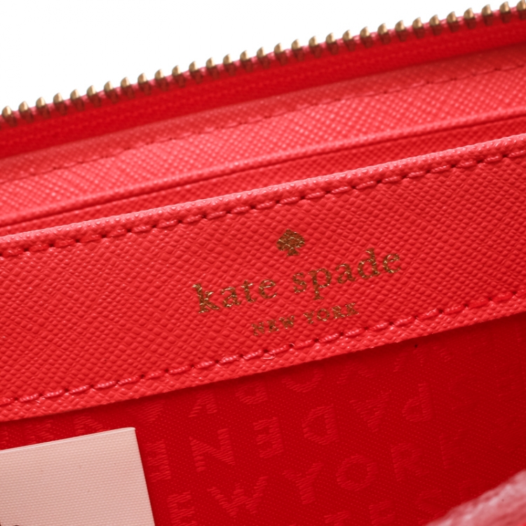 مملوكة مسبقًا Kate Spade Pink Perforated Leather Newburry Lane Caning Zip Around Wallet