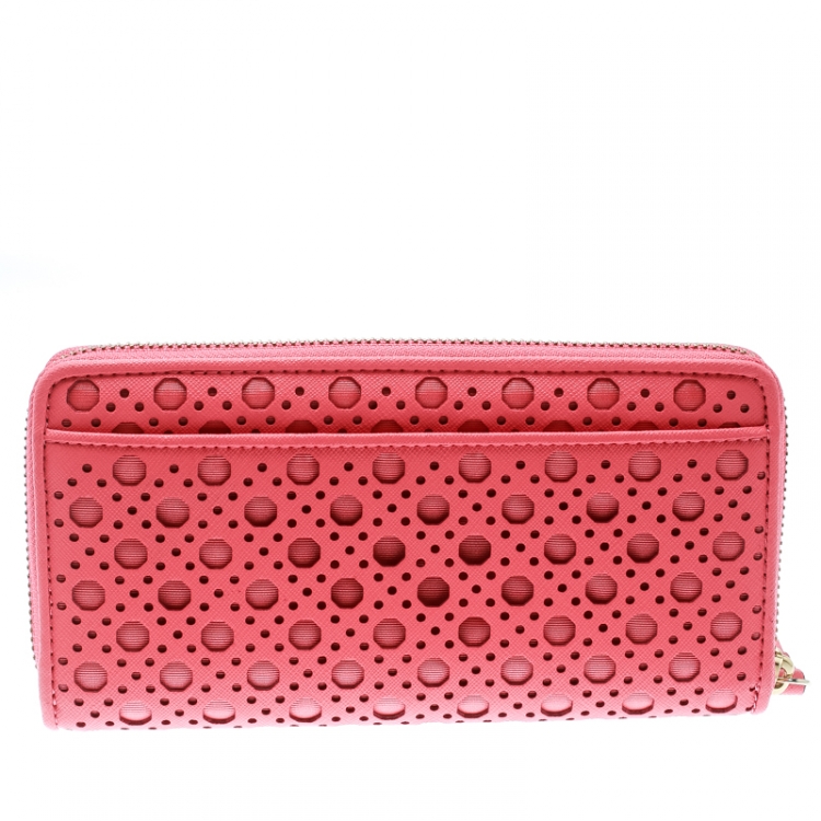 مملوكة مسبقًا Kate Spade Pink Perforated Leather Newburry Lane Caning Zip Around Wallet