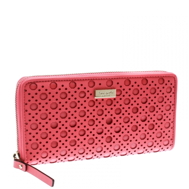 مملوكة مسبقًا Kate Spade Pink Perforated Leather Newburry Lane Caning Zip Around Wallet