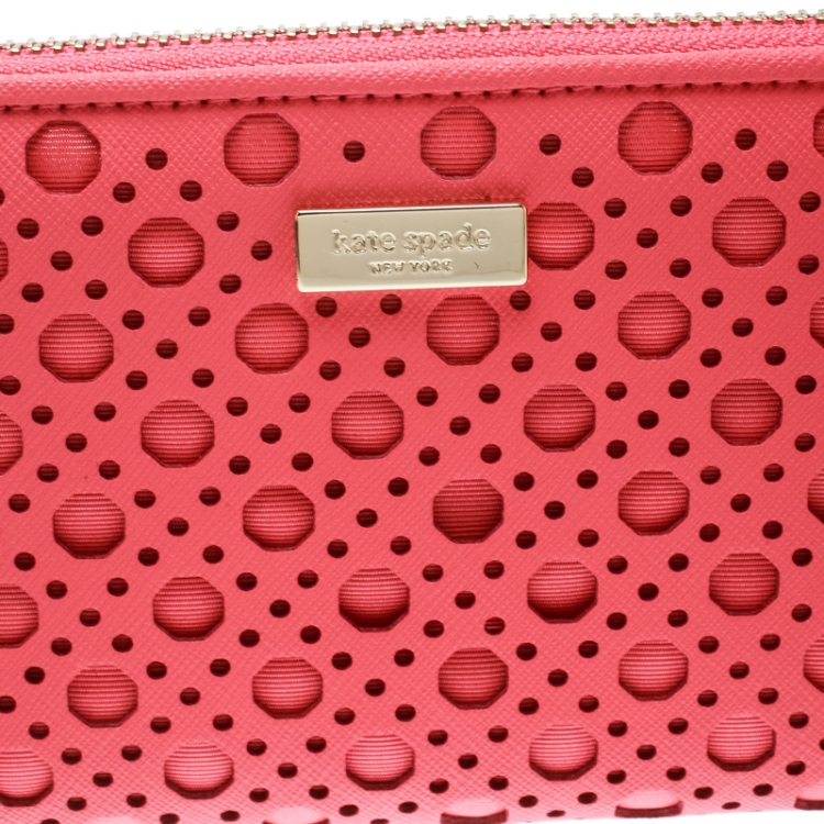 مملوكة مسبقًا Kate Spade Pink Perforated Leather Newburry Lane Caning Zip Around Wallet