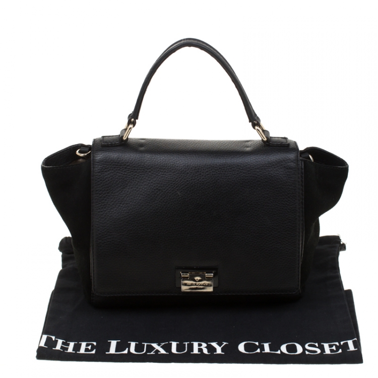 Pre Owned Kate Spade Black Leather and Suede Magnolia Park Top Handle Bag