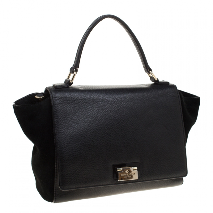 Pre Owned Kate Spade Black Leather and Suede Magnolia Park Top Handle Bag