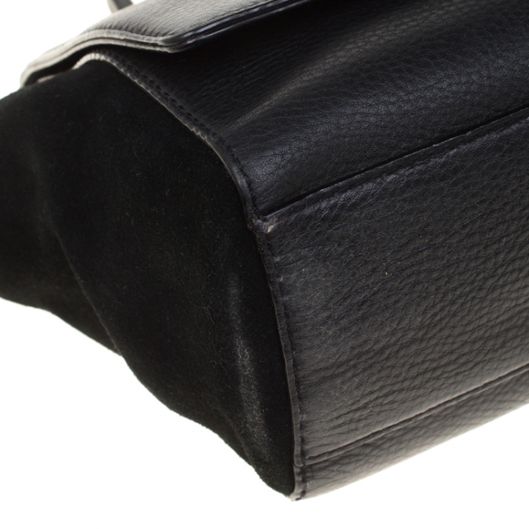 Pre Owned Kate Spade Black Leather and Suede Magnolia Park Top Handle Bag