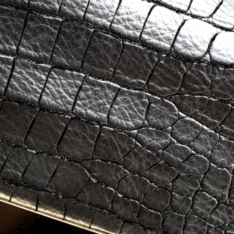 Pre Owned Kate Spade Silver Croc Embossed Leather Top Handle Bag