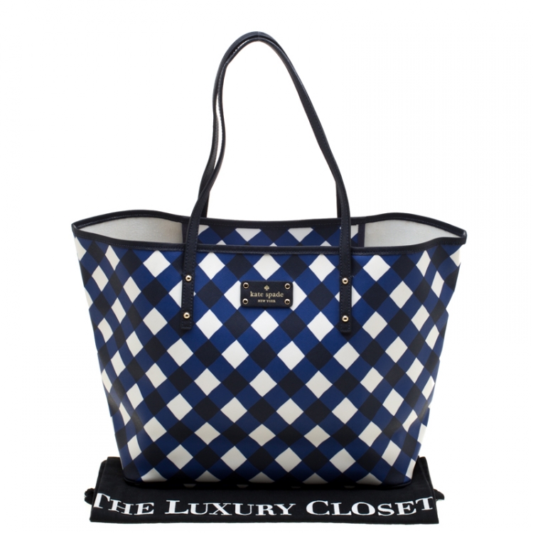 مملوكة مسبقًا Kate Spade Blue/ White Harmony Gingham Shopper Tote
