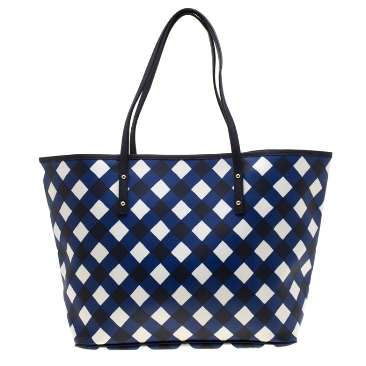 مملوكة مسبقًا Kate Spade Blue/ White Harmony Gingham Shopper Tote