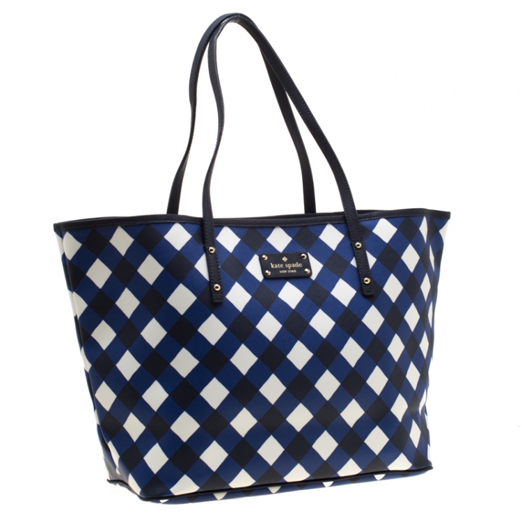 مملوكة مسبقًا Kate Spade Blue/ White Harmony Gingham Shopper Tote