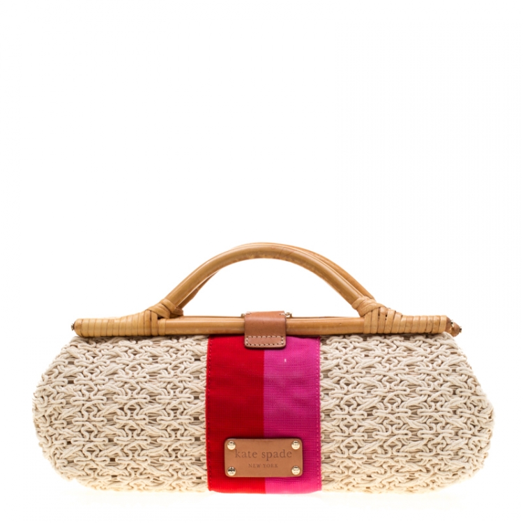 Pre Owned Kate Spade Tri Color Woven Fabric Selby Napoli Clutch