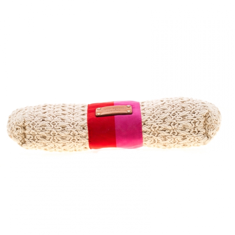 Pre Owned Kate Spade Tri Color Woven Fabric Selby Napoli Clutch