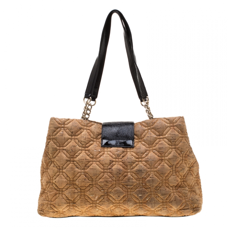 Pre Owned Kate Spade Light Brown Glitter Quilted Fabric and Leather Astor Court Elena Tote 