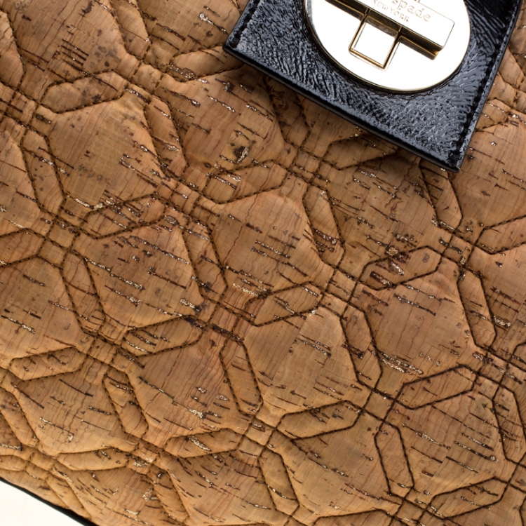 Pre Owned Kate Spade Light Brown Glitter Quilted Fabric and Leather Astor Court Elena Tote 
