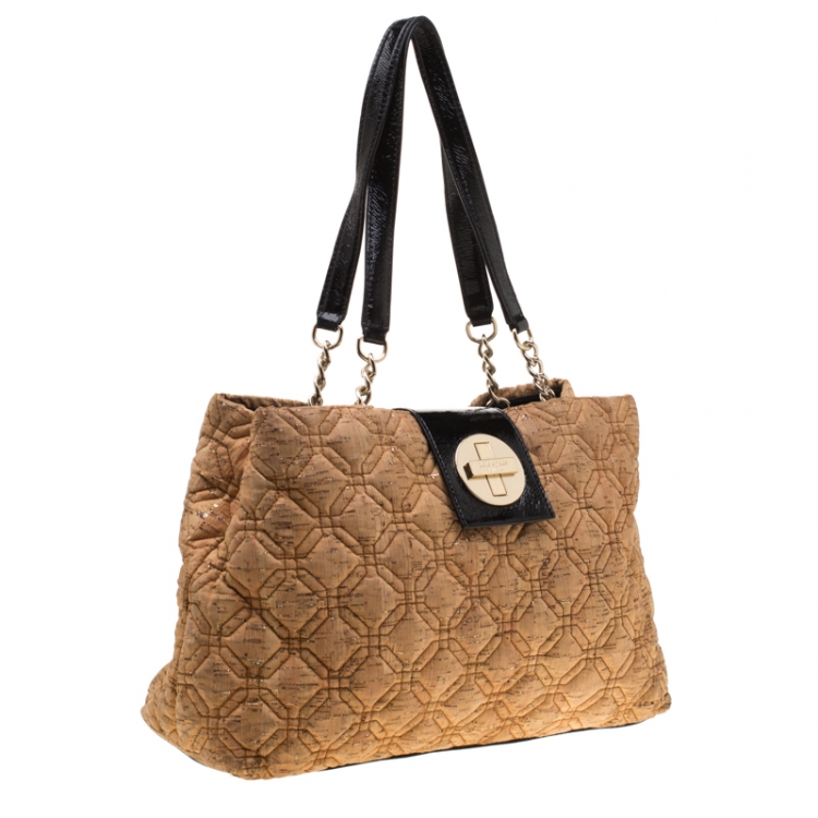 Pre Owned Kate Spade Light Brown Glitter Quilted Fabric and Leather Astor Court Elena Tote 