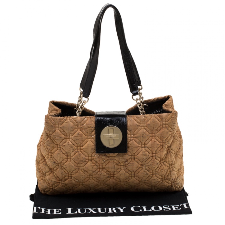 Pre Owned Kate Spade Light Brown Glitter Quilted Fabric and Leather Astor Court Elena Tote 