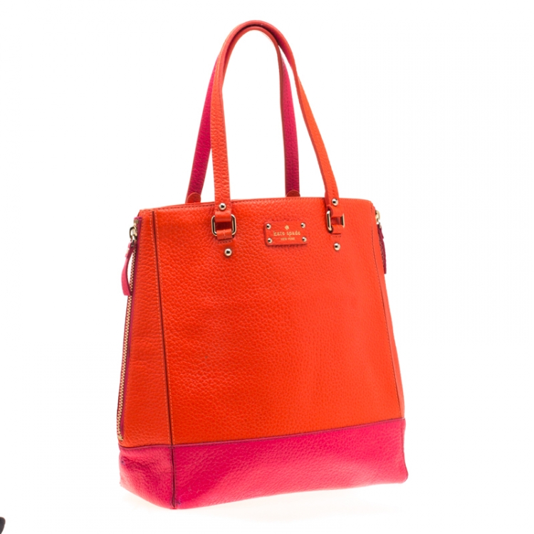 مملوكة مسبقًا Kate Spade Orange/Pink Leather Side Zip Tote
